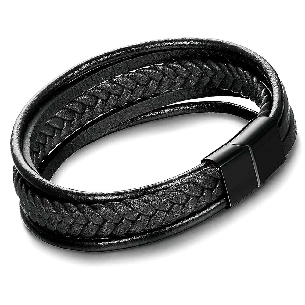 Buy University Trendz Multi-Layer Black Leather Bracelet with